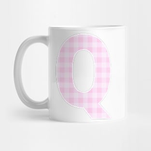 Pink Letter Q in Plaid Pattern Background. Mug